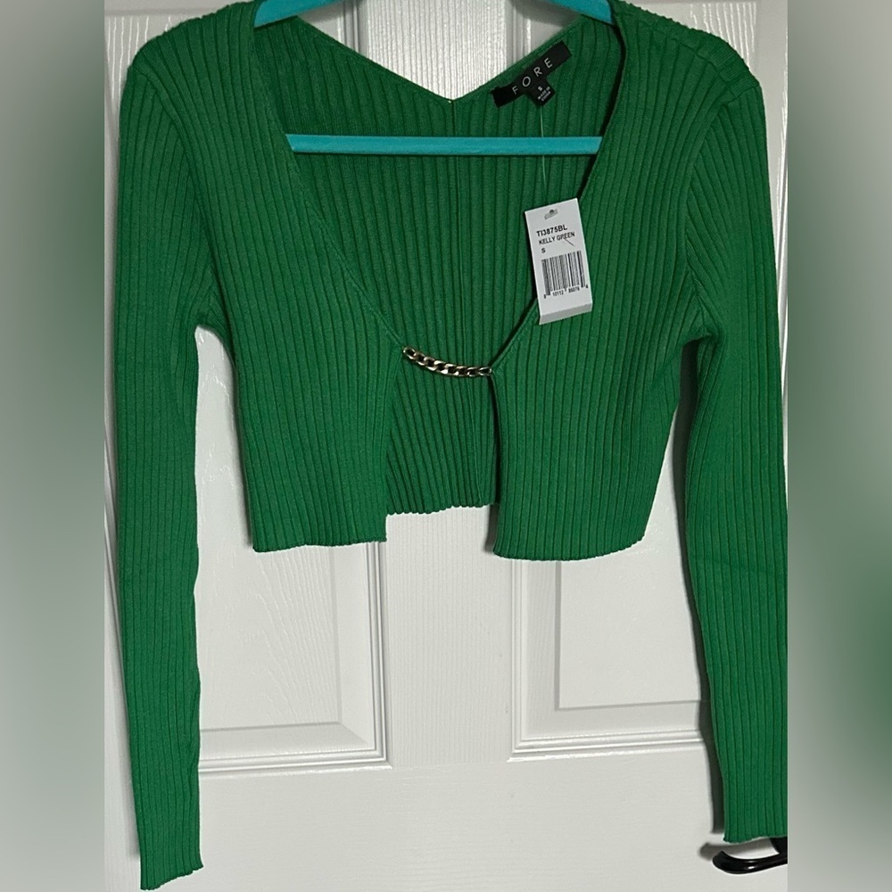‼️RARE‼️🎸FORE🎸🔥NWT🔥Chain Rib Knit Cropped Sweater—S - Picture 6 of 16